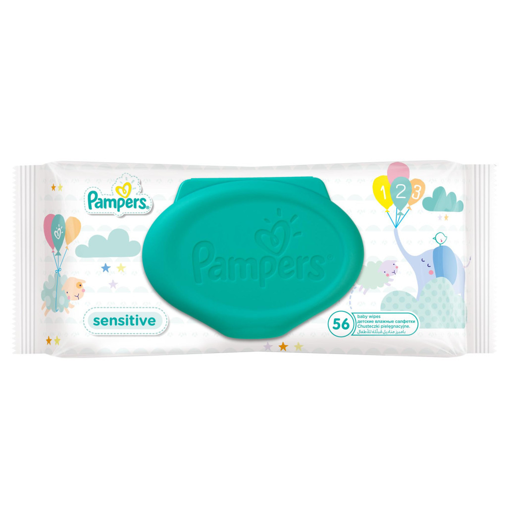 Дитячі вологі серветки Pampers Sensitive, 56 шт (4015400636649) - зображення 2