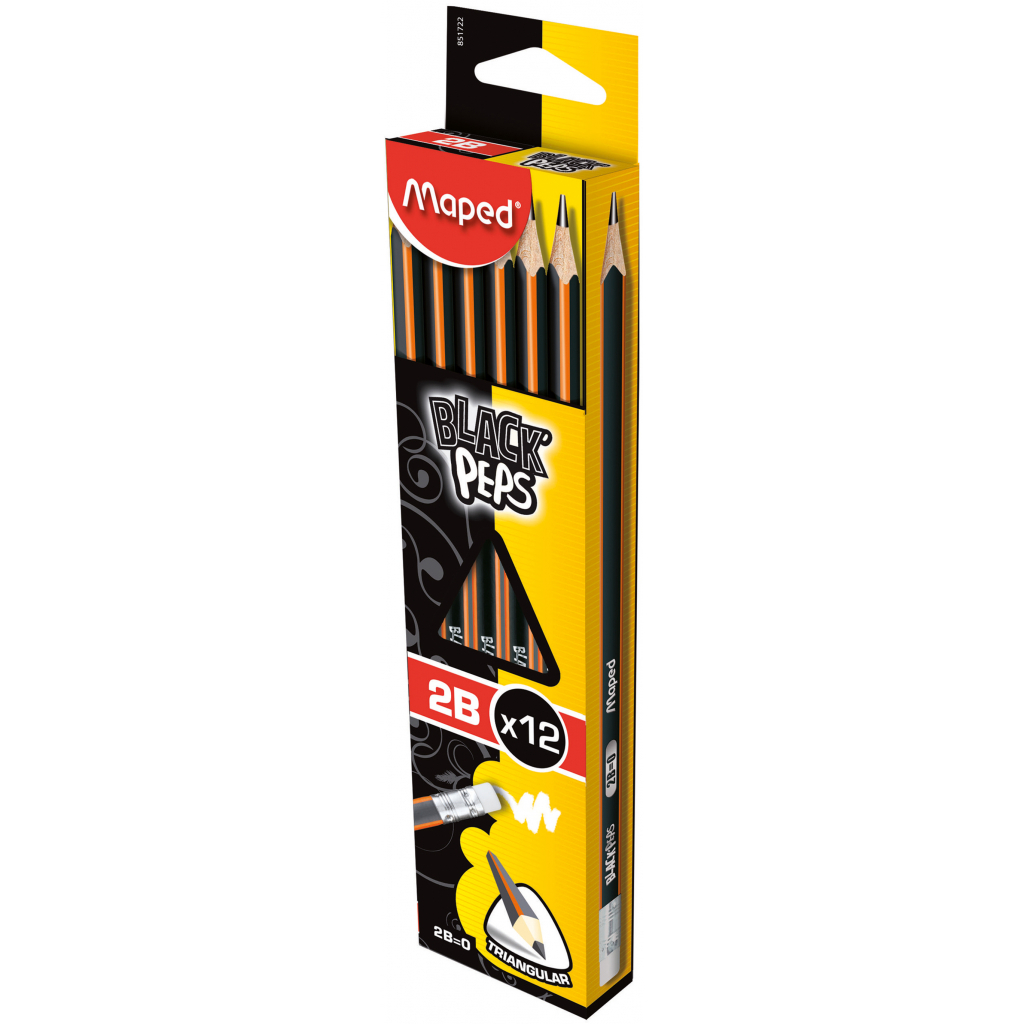 Олівець графітний Maped BLACK PEPS, 2B, з ластиком (MP.851722) - изображение 2