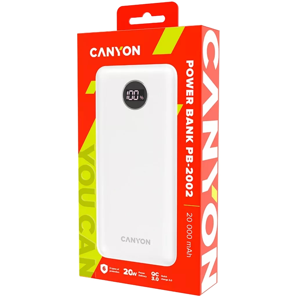 Батарея універсальна Canyon PB-2002 20000mAh, PD/20W, QC/3.0/22.5W, White (CNE-CPB2002W) - зображення 4