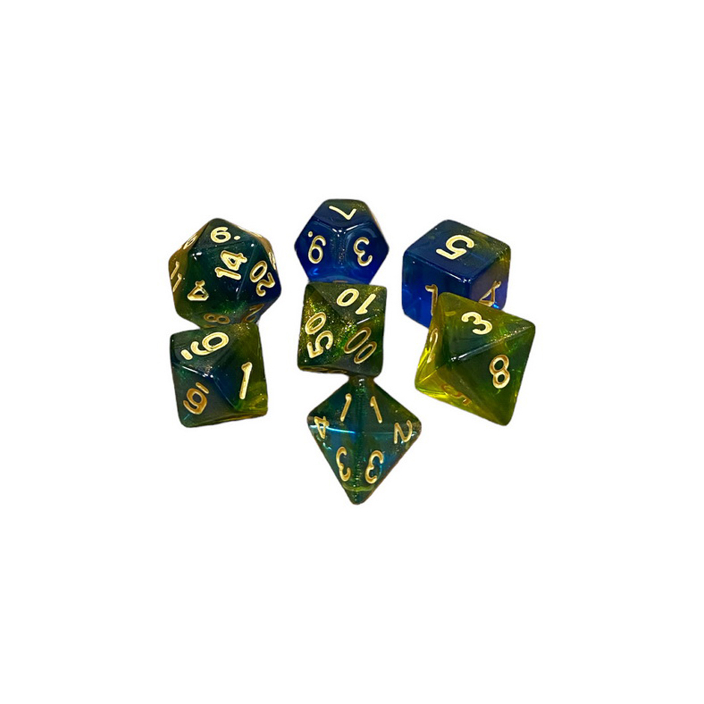 Набір кубиків для настільних ігор Games 7 Days Double Glitter 7 Dice Set - Blue-Yellow (g7dglitdc08) - зображення 1