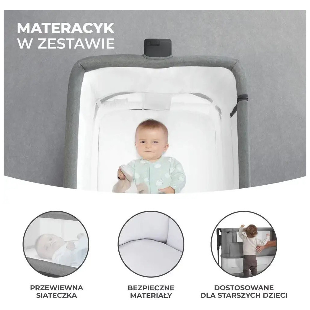 Ліжечко Kinderkraft Приставне ліжечко-люлька Neste Grow Light Grey Grey Full Wood (5902533923021) - зображення 7