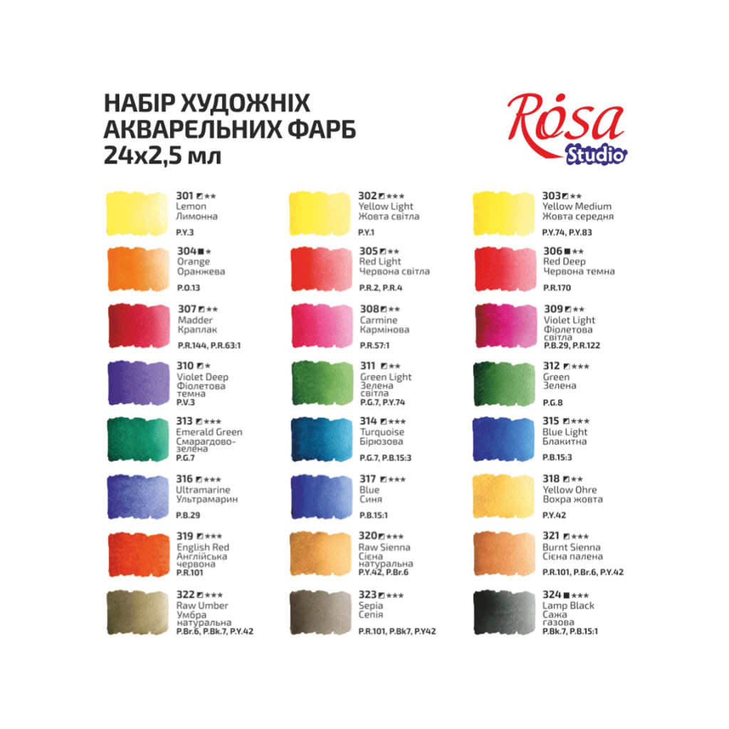Акварельні фарби Rosa Studio 24 кольори х 2.5 мл (4823098518037) - зображення 5