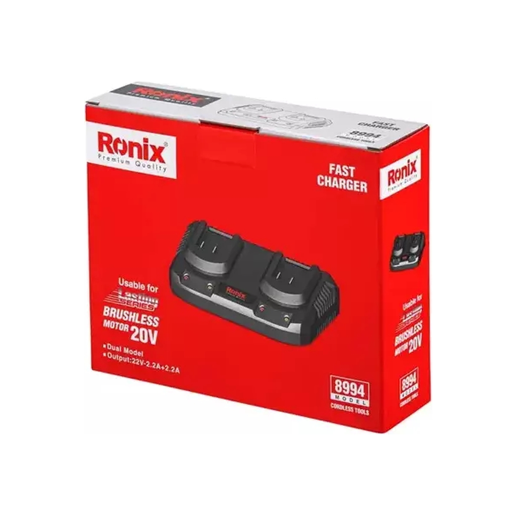 Зарядний пристрій для акумуляторів інструменту Ronix 20В, 2.2А x 2 (8994) - изображение 7