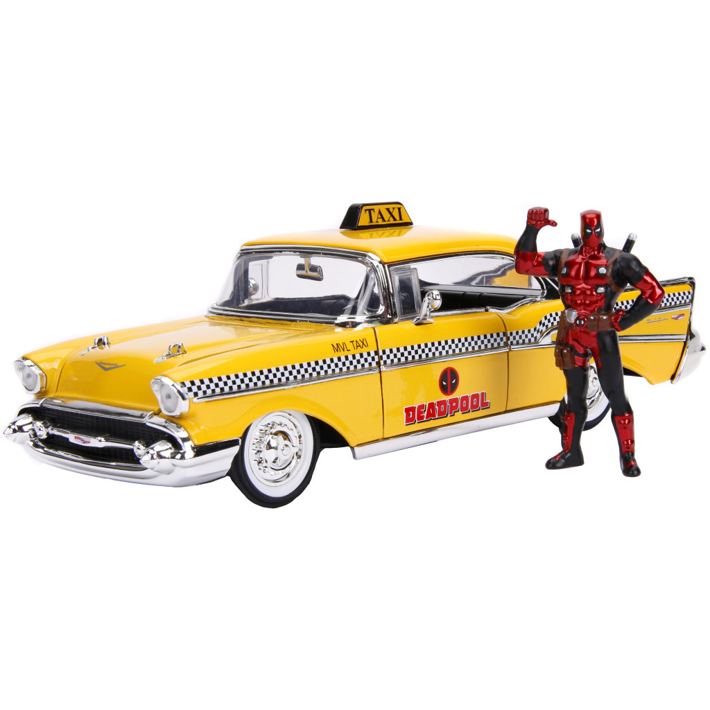 Машина Jada металева "Марвел. Жовте таксі" Чеві Бел Ейр (1957) з фігуркою Дедпула 1:24 (253225001) - зображення 1