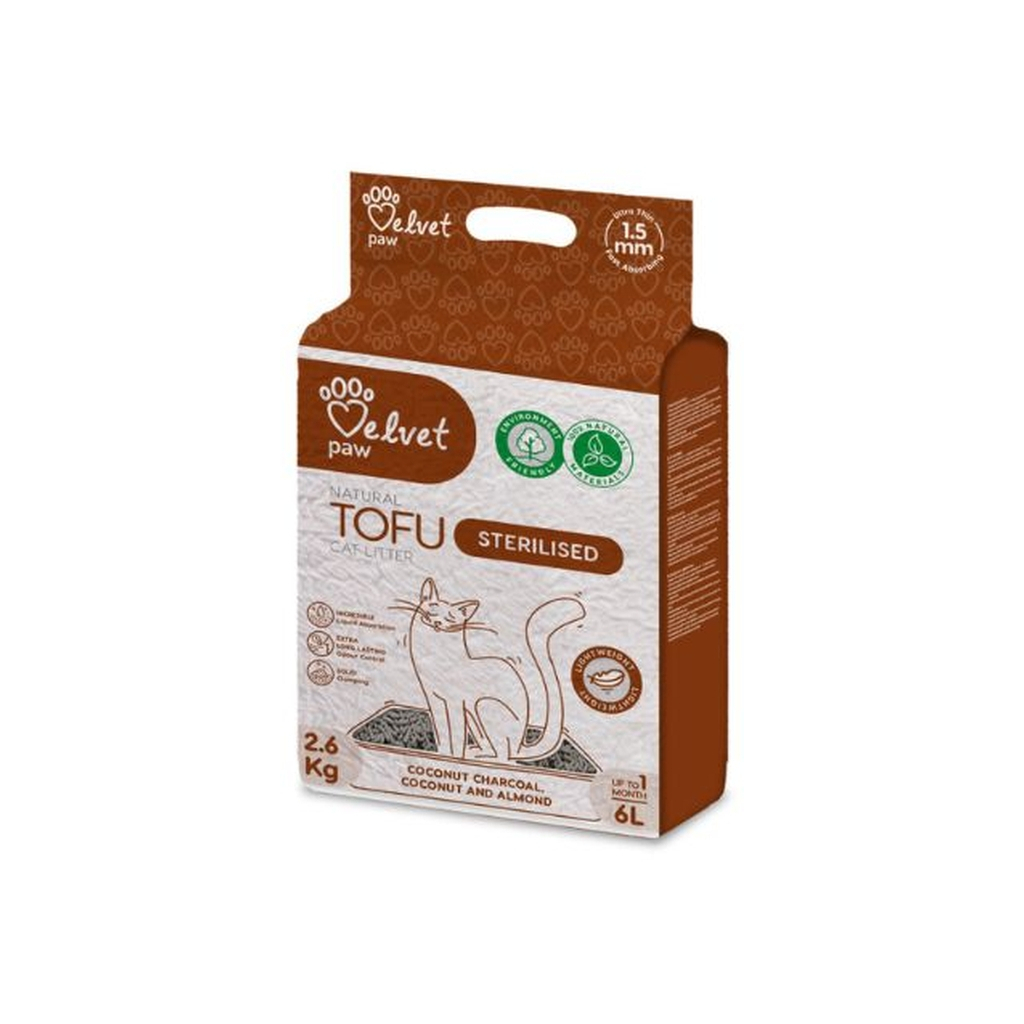 Наповнювач для туалету Velvet Paw TOFU для стерилізованих котів, з кокосовим вугіллям, мигдалевою та кокосовою есенцією (1.5 мм) 2 (TOF70055) - изображение 1