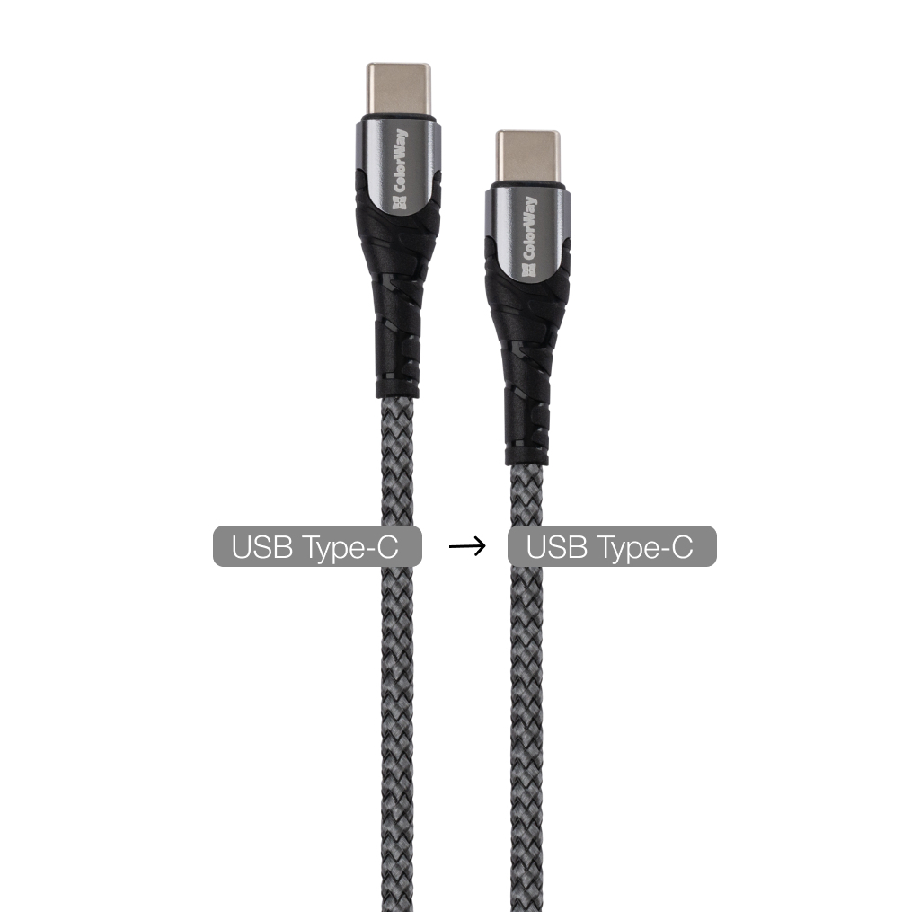 Дата кабель USB-C to USB-C 1.0m PD Fast Charging 65W 3А grey ColorWay (CW-CBPDCC040-GR) - picture 8