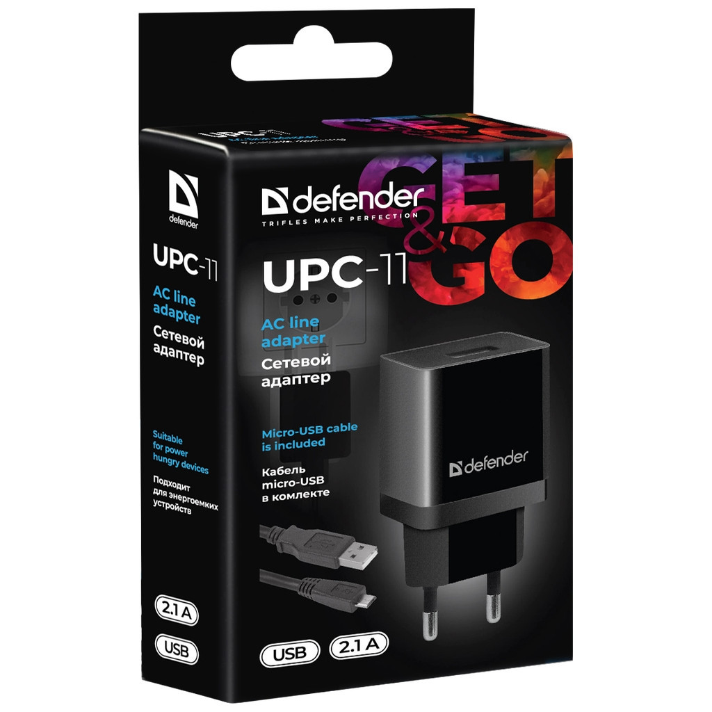 Зарядний пристрій Defender UPС-11 1xUSB,5V/2.1А, кабель micro-USB (83556) - зображення 4