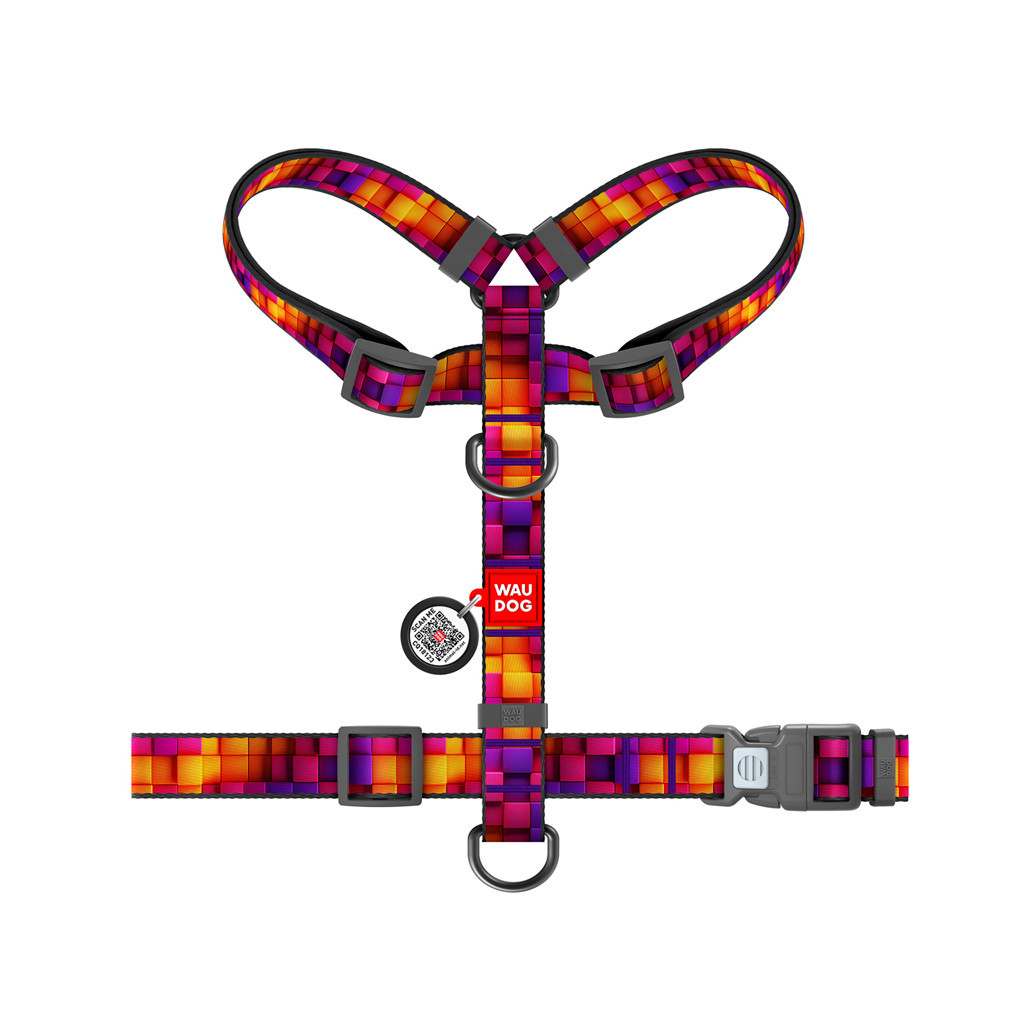 Шлея для собак WAUDOG Nylon з QR-паспортом анатомічна H-подібна "Куби 3Д" пластиковий фастекс S (320-4057) - зображення 2