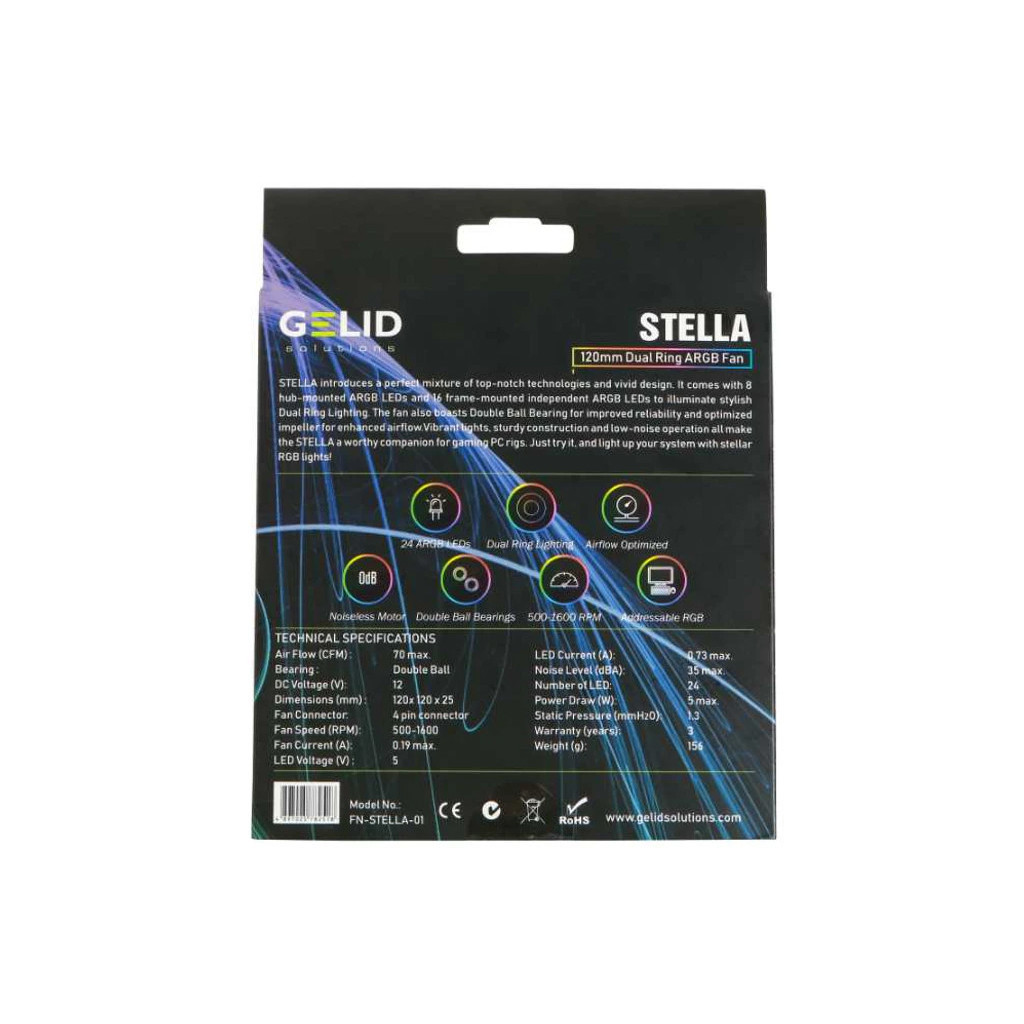 Кулер до корпусу Gelid Solutions Stella ARGB 120mm (FN-STELLA-01) - зображення 4