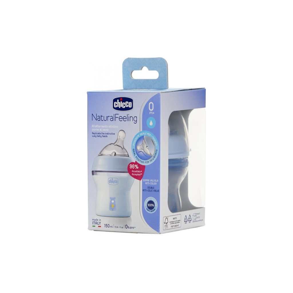 Пляшечка для годування Chicco Natural Feeling Color 150 мл 0 м + Блакитна (81311.20) - зображення 9