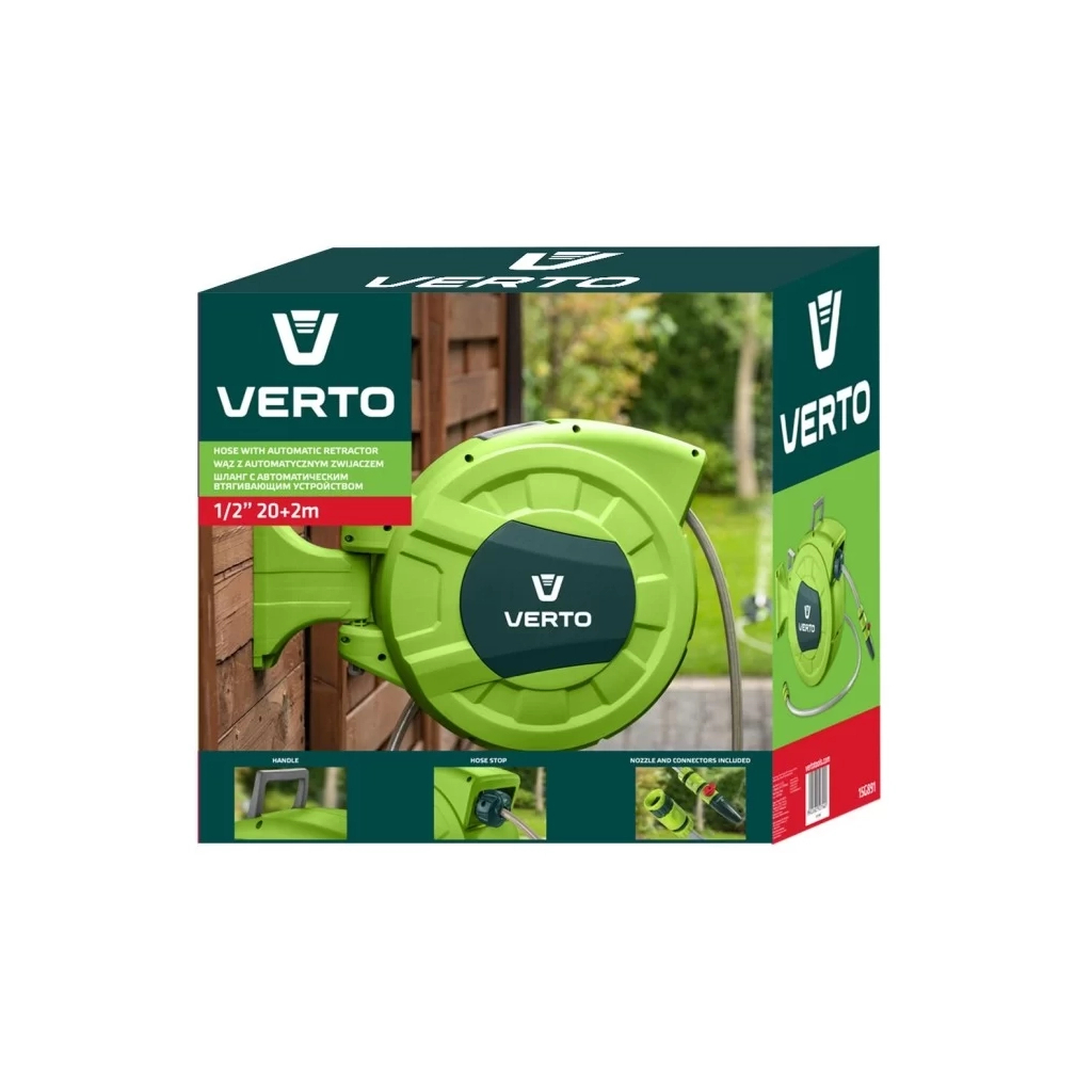 Шланг для поливу Verto на автоматичній котушці, 20м+2м, 1/2" (15G891) - изображение 2