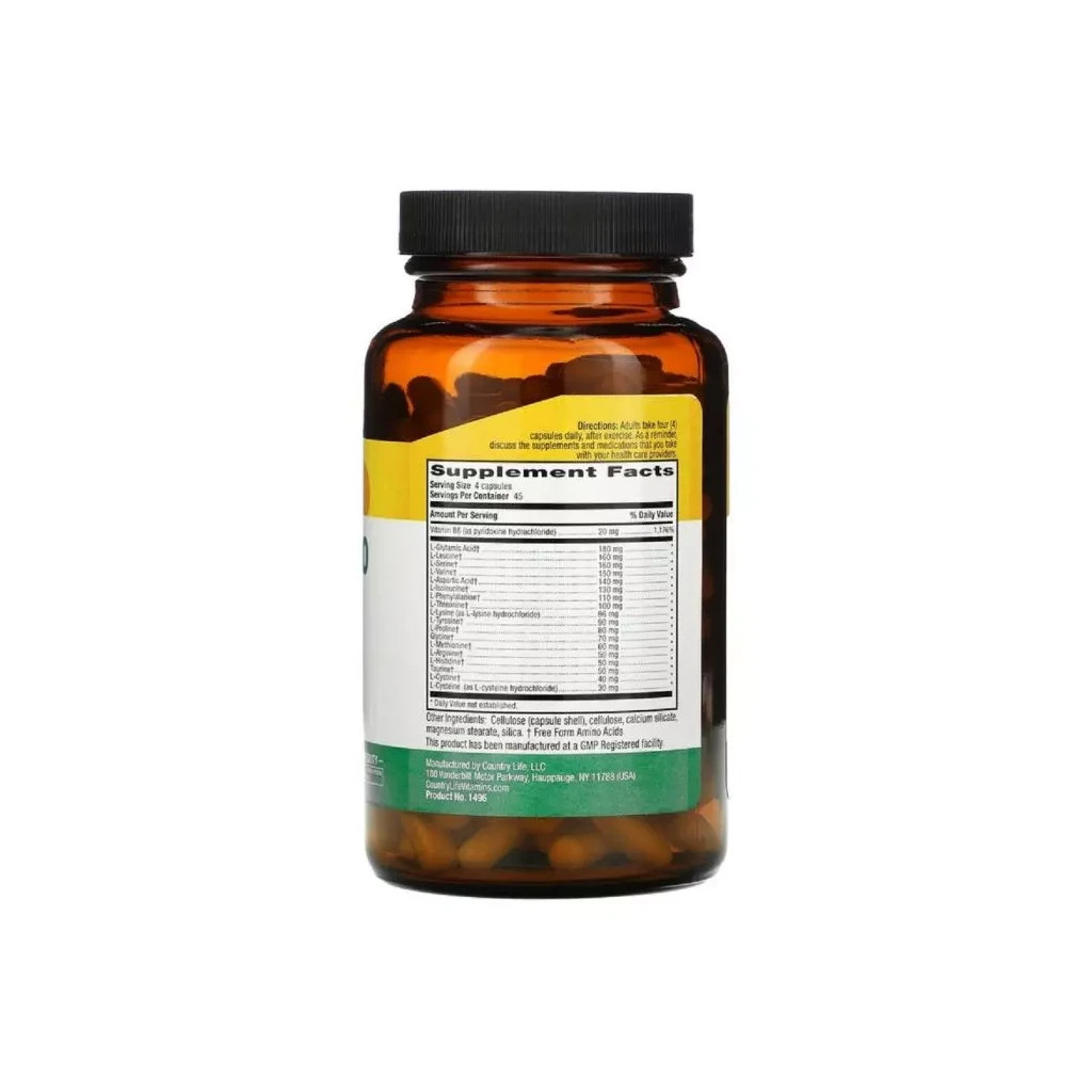 Амінокислота Country Life Комплекс Амінокислот з Вітаміном B6, Max-Amino Caps, 180 вегета (CLF-01496) - зображення 2