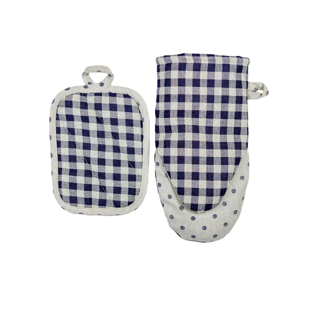 Кухонна прихватка Прованс Набір рукавиця 29х15 та прихватка 15х20 Синя клітинка (035696) - зображення 1