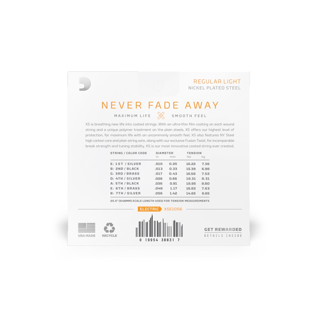 Струни для гітари D'Addario XS Coated Electric Guitar Strings Regular Light 7-String (10-56) (XSE1056) - зображення 3
