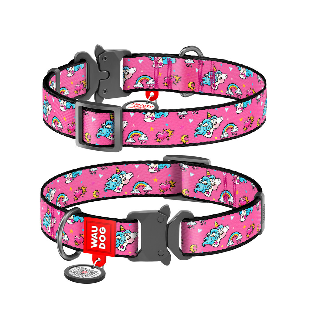 Нашийник для тварин WAUDOG Nylon з QR паспортом "Єдиноріг" металева пряжка-фастекс L (5132) - зображення 1