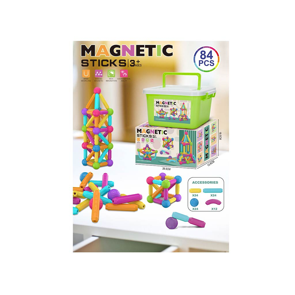 Конструктор A-Toys Magnetic Sticks 84 деталей в валізці (158-24) - зображення 1