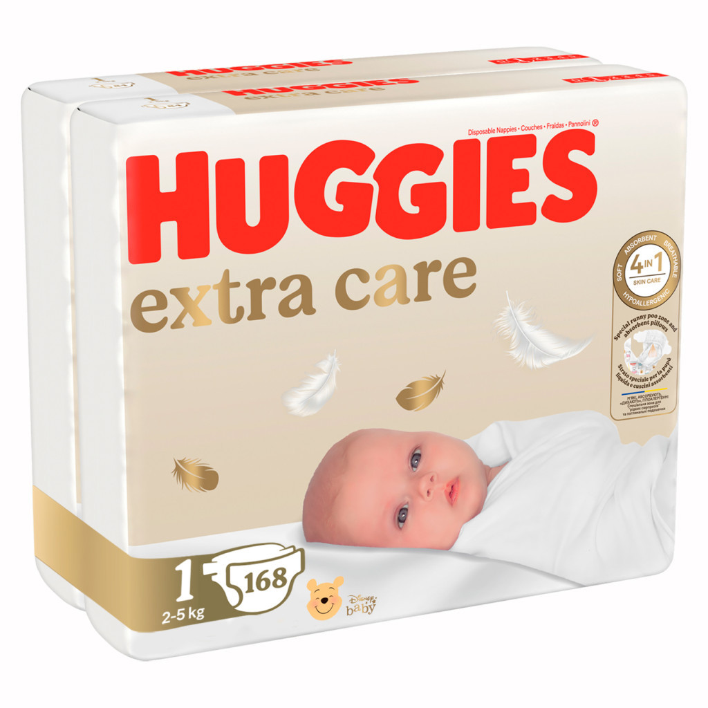 Підгузки Huggies Extra Care Розмір 1 (2-5 кг) M-Pack 168 шт (5029054234747/5029053549620) - изображение 2
