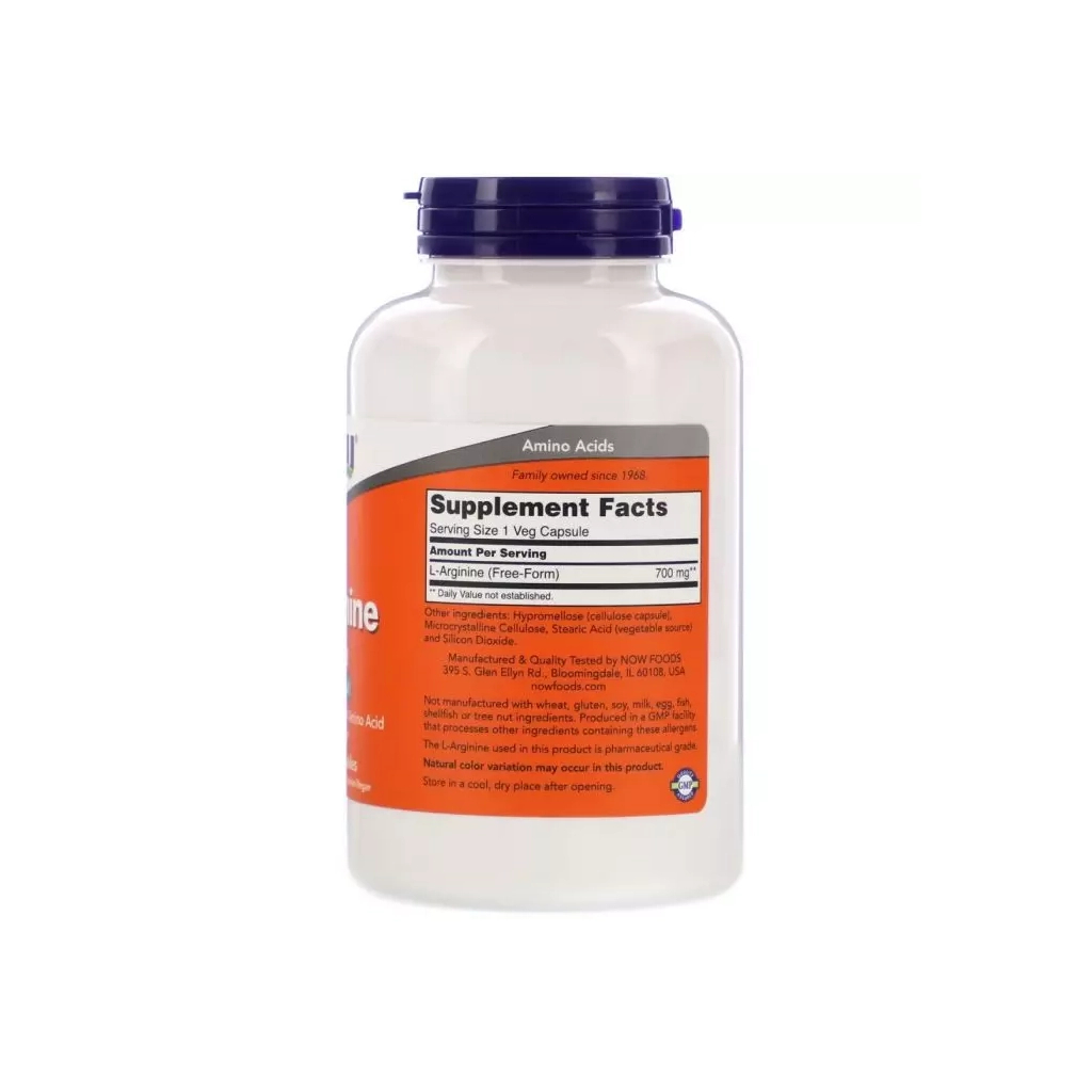 Амінокислота Now Foods L-Аргінін 700мг, L-Arginine, 180 вегетаріанських капсул (NOW-00033) - зображення 2