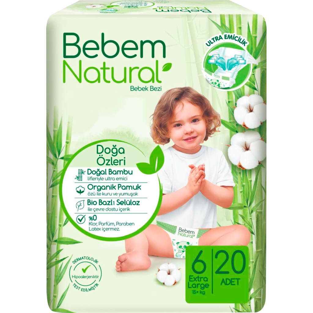 Підгузки Bebem Natural 6 Extra large 15+ кг 20 шт (8690536806041) - зображення 1