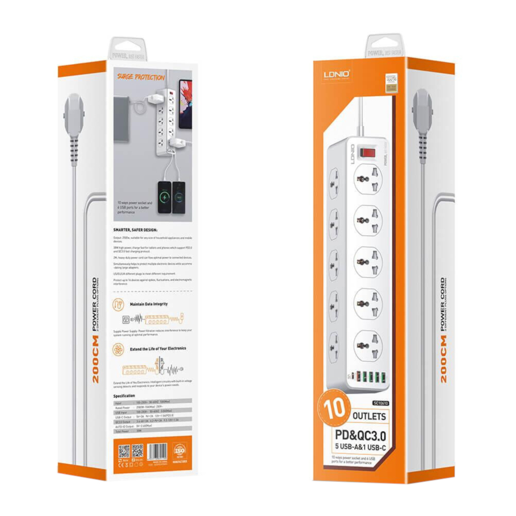 Мережевий фільтр живлення LDNIO SC10610, 5роз + 3USB (SC10610) - зображення 4