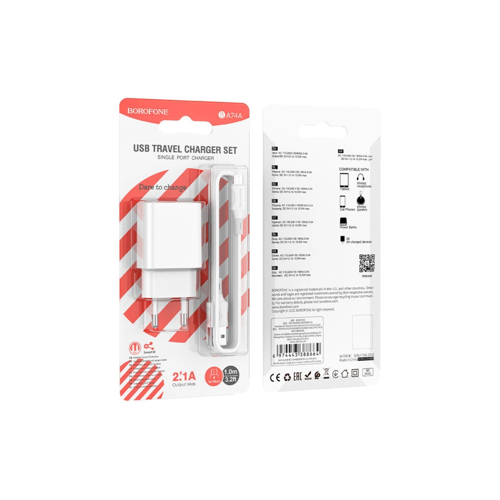 Зарядний пристрій BOROFONE BA74A Aspirer USB + cable USB to Micro 5P White (6974443388664) - зображення 8
