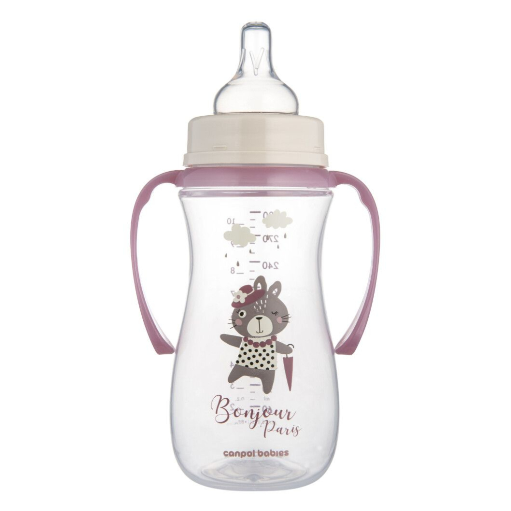 Пляшечка для годування Canpol babies PP Easystart Bonjour Paris антиколікова з широким отвором та ручками 300 м рожева (35/241_pin) - зображення 2