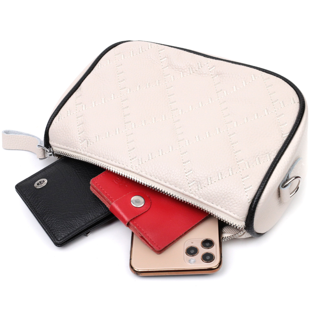 Сумка Vintage Жіноча крос-боді напівкруглого формату з натуральної шкіри Біла (22393) - зображення 7