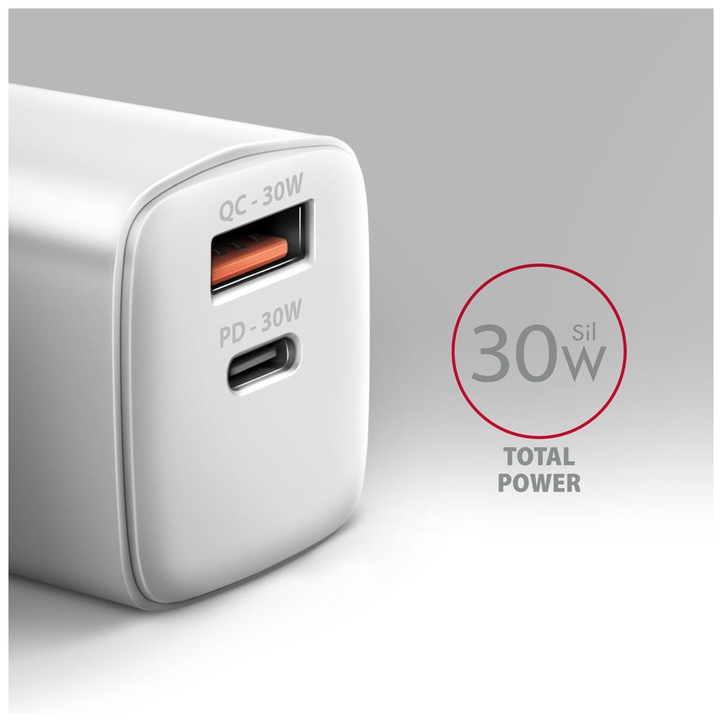 Зарядний пристрій AXAGON 1xUSB QC4.0 + 1xUSB-C PD30W PPS white (ACU-PQ30W) - зображення 3
