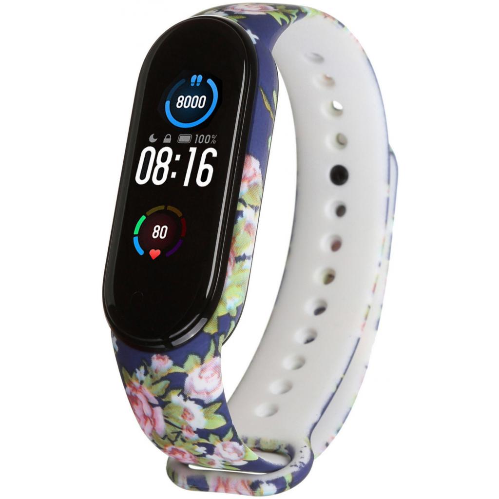 Ремінець до фітнес браслета Armorstandart для Xiaomi Mi Band 5 Blue With Flowers (ARM57015) - зображення 2