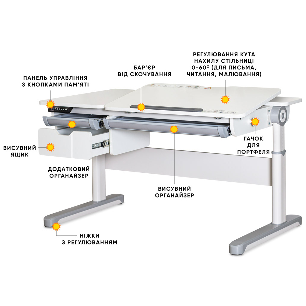 Парта Mealux Milton Electro lite Grey (BD-730 WG lite) - зображення 2