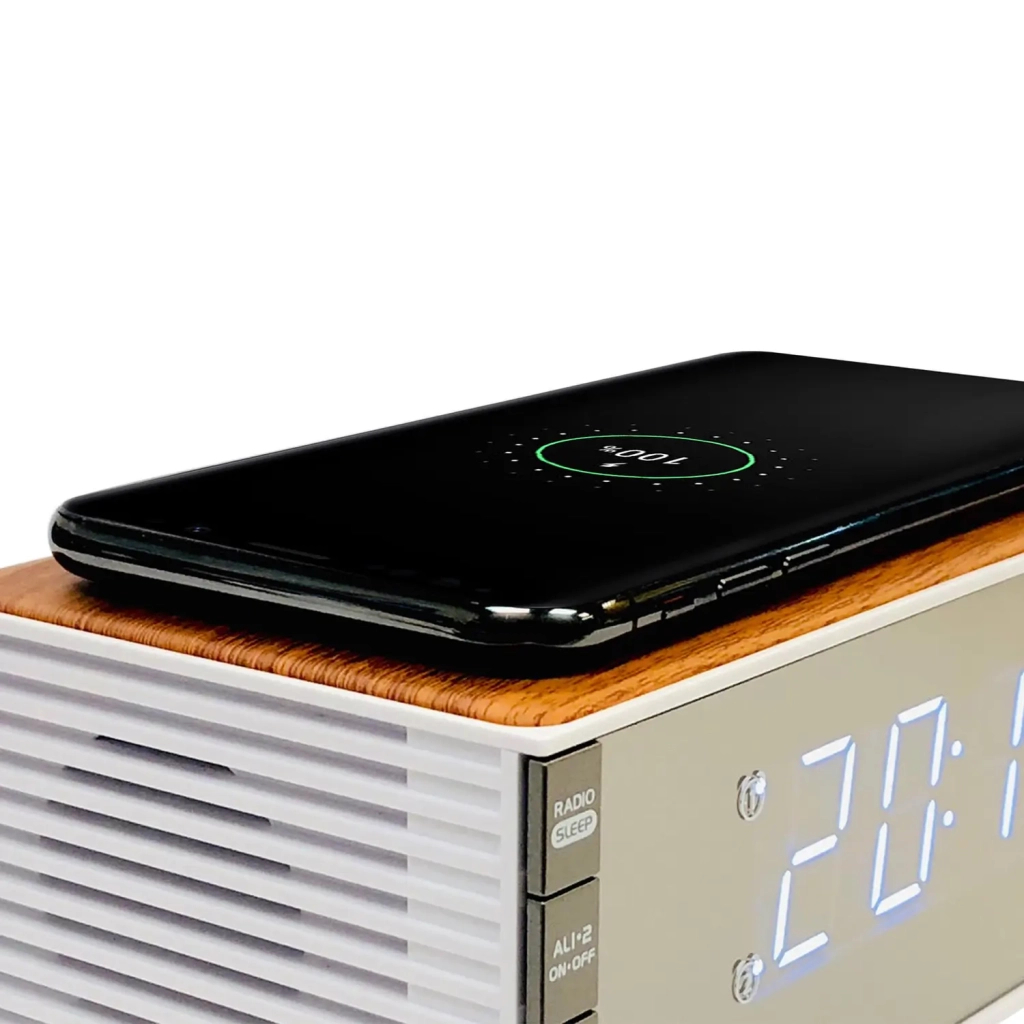 Настільний годинник Technoline з радіо WT487 Wireless Mobile Charging White/Brown (DAS302715) - зображення 4