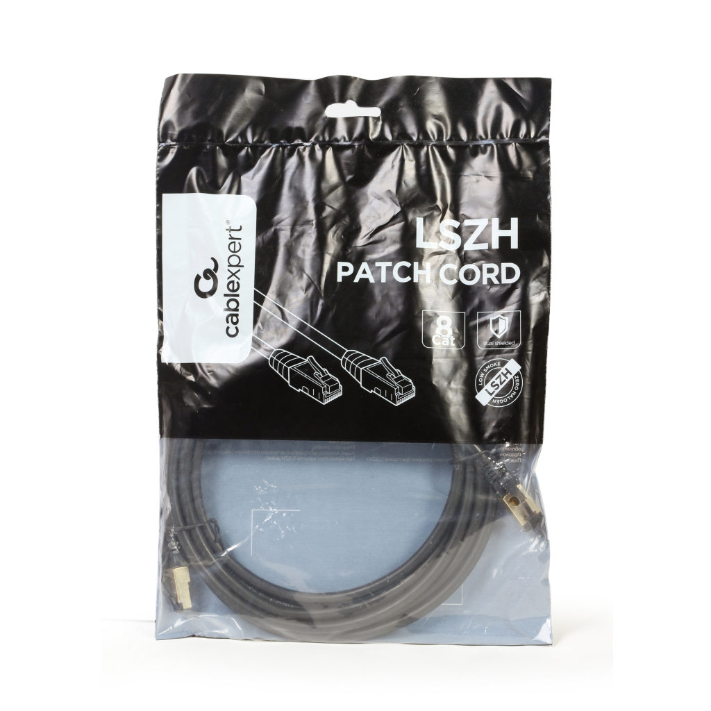 Патч-корд Cablexpert 0.5м, S/FTP, cat 8, літій, 50u", CU, AWG 27, LSZH, black (PP8-LSZHCU-BK-0.5M) - зображення 3