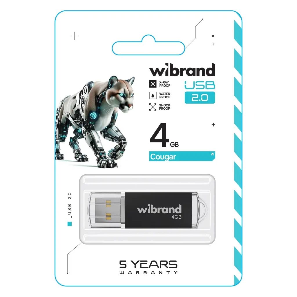 USB флеш накопичувач Wibrand 4GB Cougar BlackUSB 2.0 (WI2.0/CU4P1B) - зображення 2