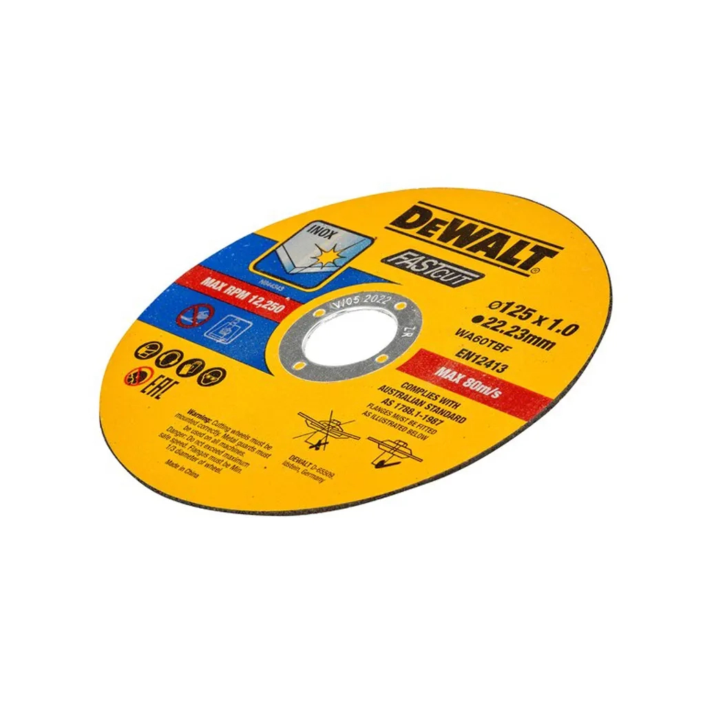 Круг відрізний DeWALT HIGH PERFOR, нержавіюча сталь/листовий метал,125x1.0x22,23 мм, 10 шт (DT43972) - зображення 2