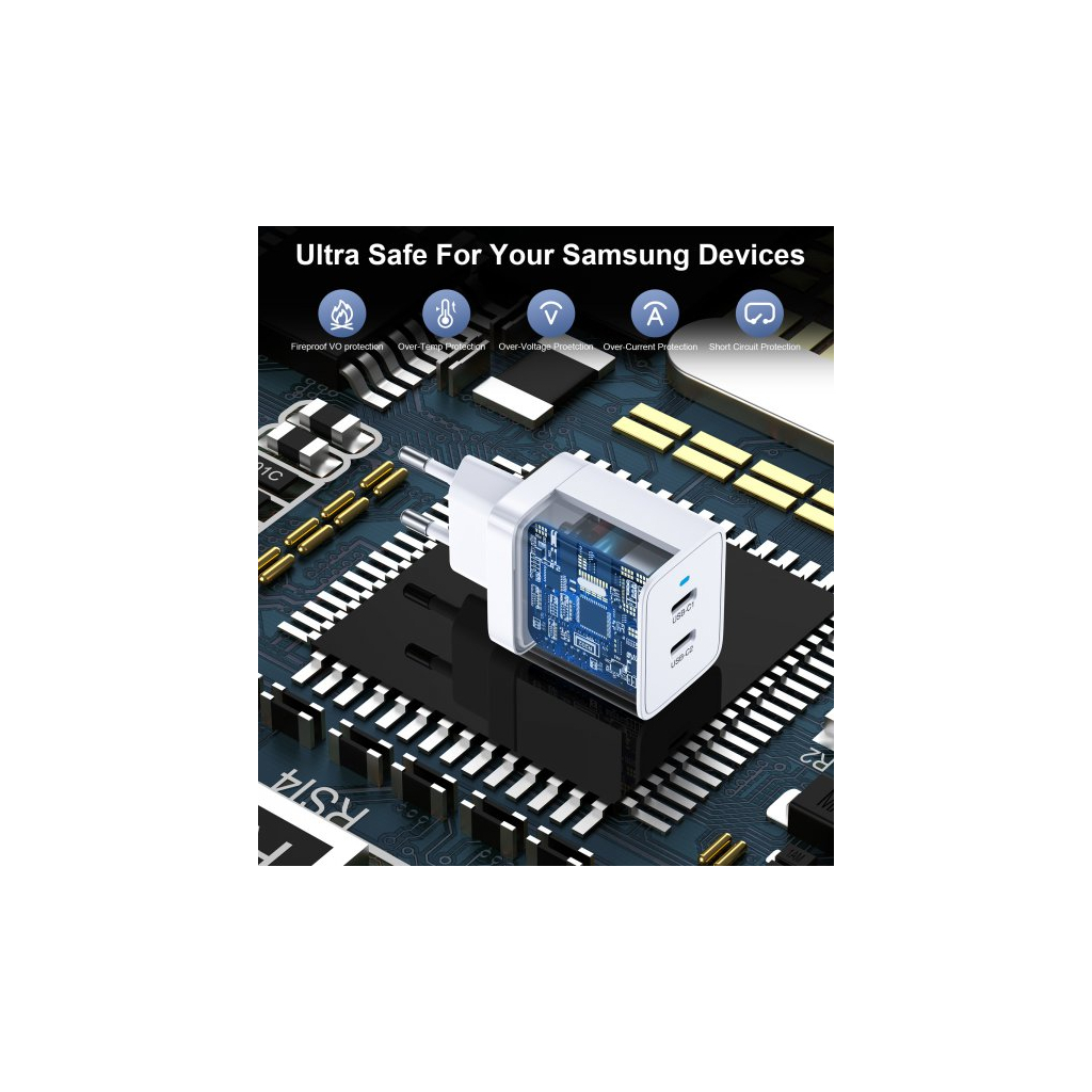 Зарядний пристрій Choetech 2xUSB-C 40W PD/QC/PPS (Q5006-EU-WH) - зображення 5