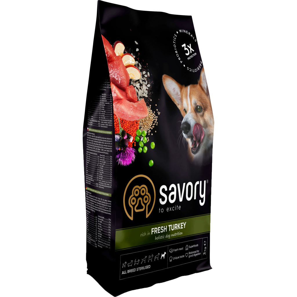 Сухий корм для собак Savory All Breed Sterilised rich in Fresh Turkey 3 кг (4820232631508) - зображення 1