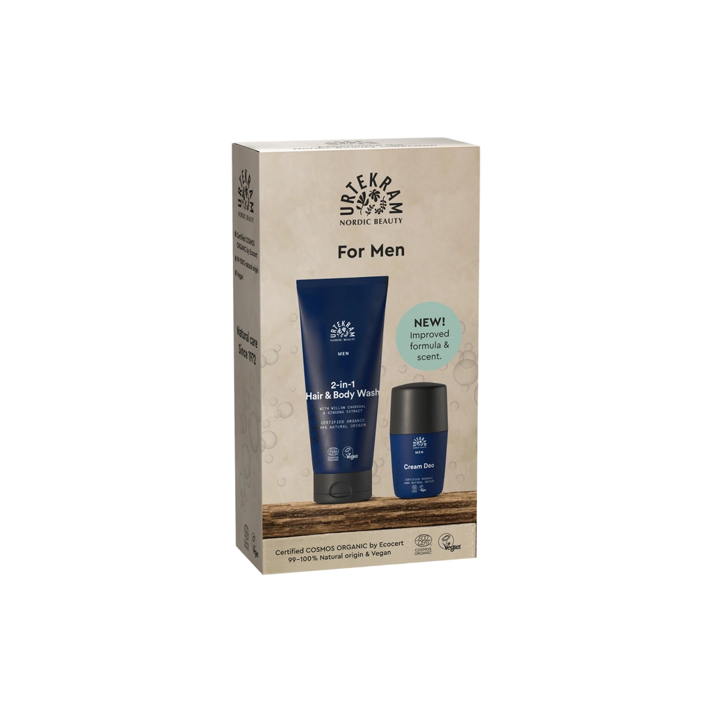 Набір косметики Urtekram Органічний чоловічий Засіб для миття голови і тіла 200 мл + Роликовий дезодорант 50 мл (5701058013954) - picture 1