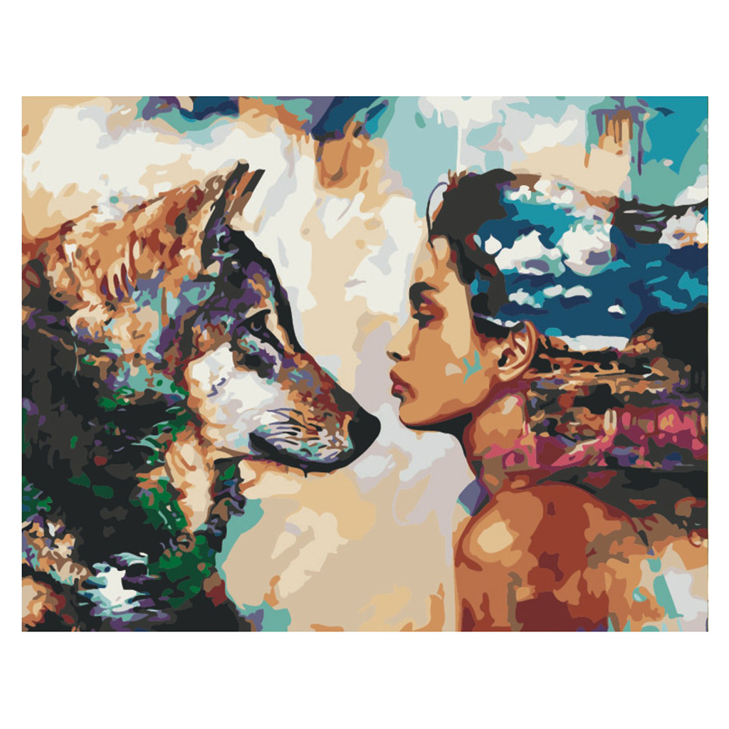 Картина по номерам Strateg Поп-арт Дівчина та вовк 40х50 см VA-0064 (4820220563248) - зображення 1