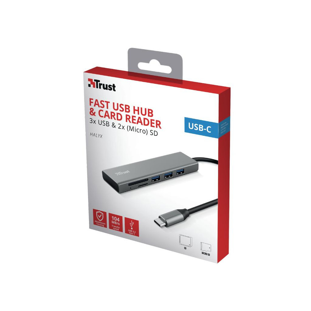 Концентратор Trust HALYX FAST 3USB+CARD READER USB-C ALUMINIUM (24191_TRUST) - изображение 12
