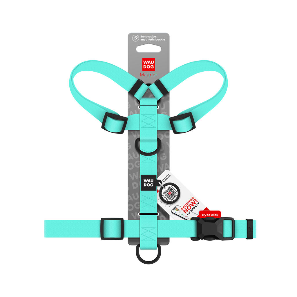 Шлея для собак WAUDOG Magnet анатомічна Н-подібна з QR-паспортом, магнітна пряжка-фастекс М тіффані (262327) - зображення 4