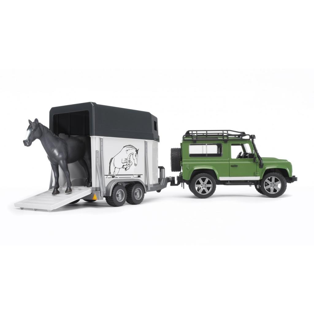 Спецтехніка Bruder Land Rover Defender з причепом та конем (02592) - зображення 1