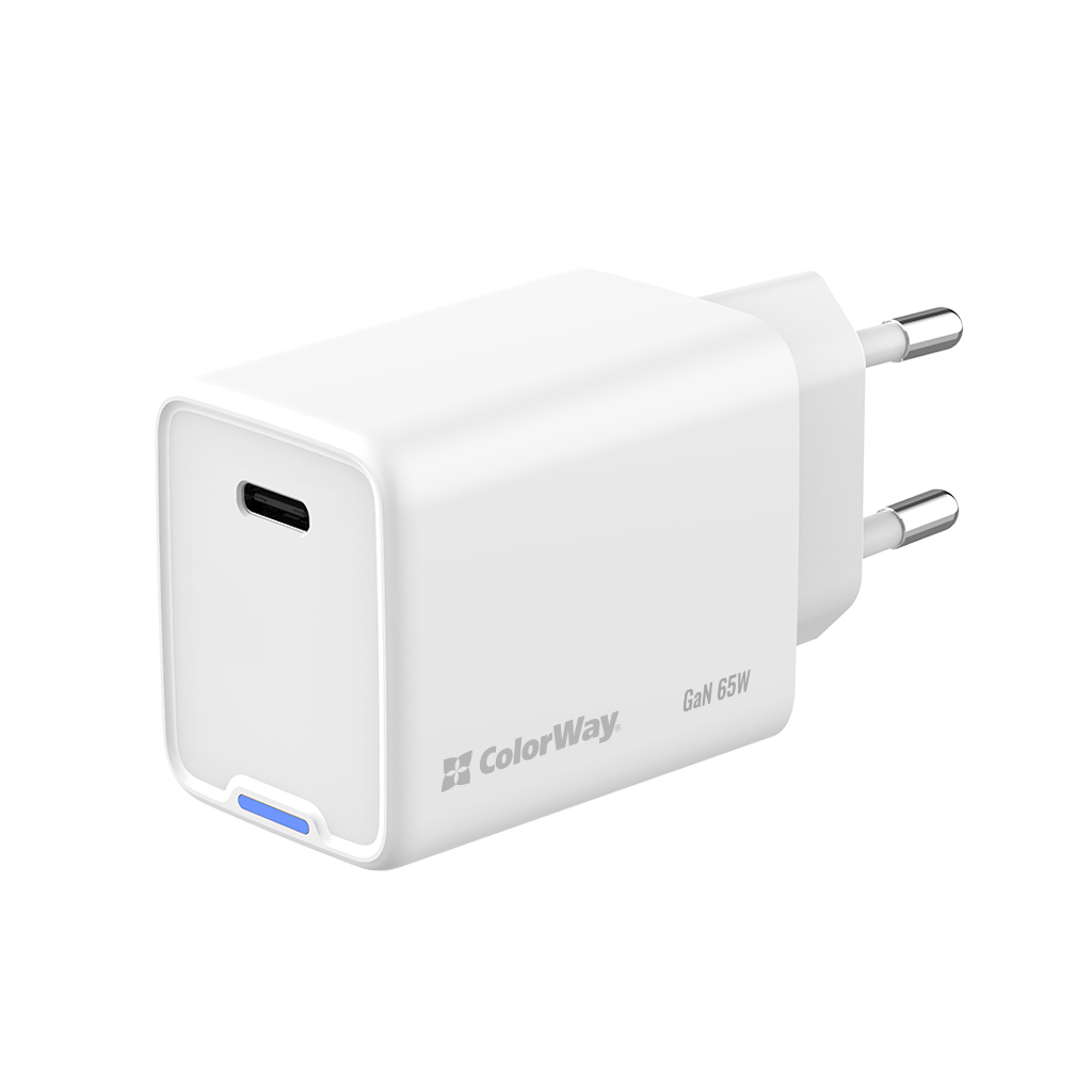 Зарядний пристрій ColorWay GaN Mini 65W PD Port PPS USB-C white (CW-CHS049PD-WT) - зображення 3