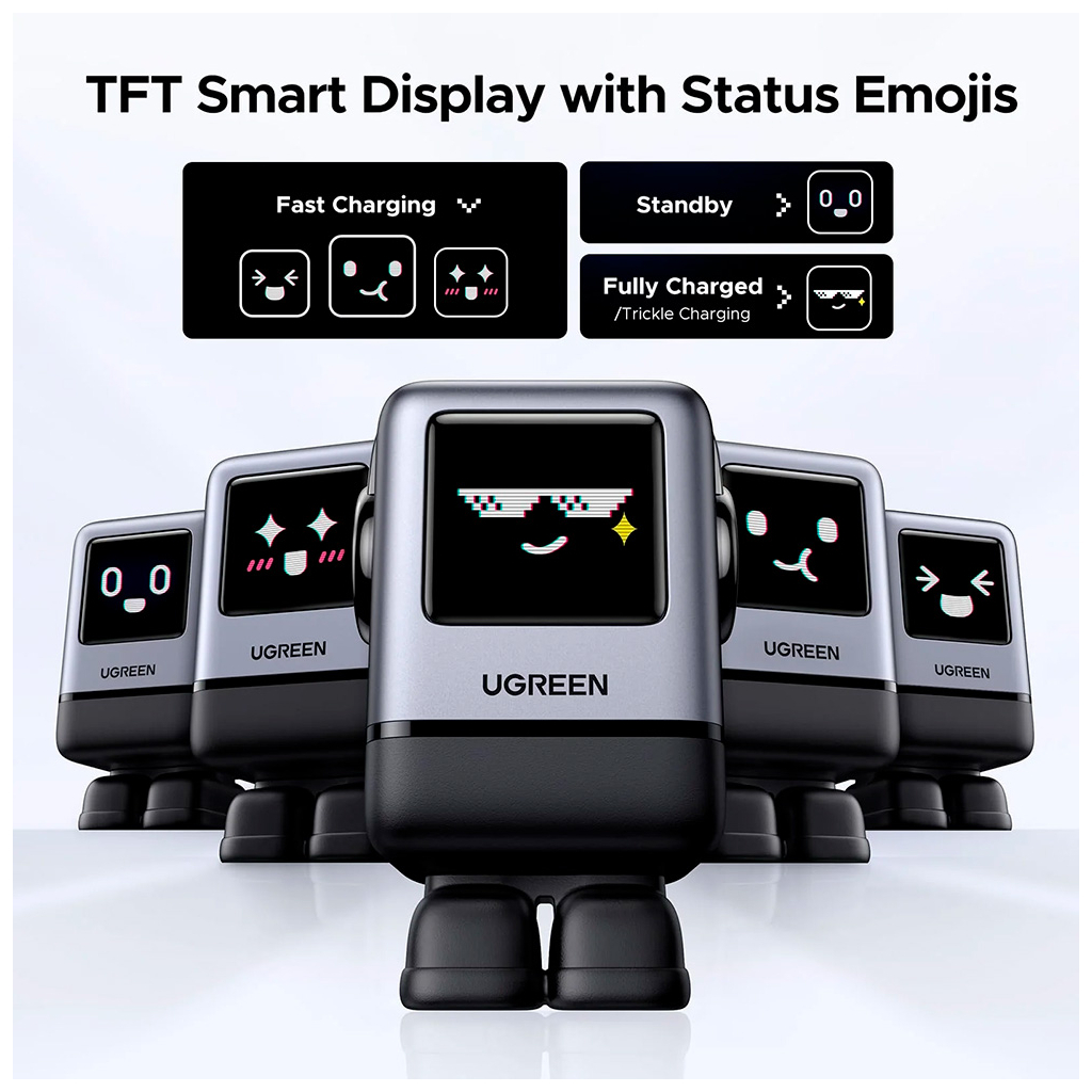Зарядний пристрій UGREEN 1xUSB + 3xUSB-C GaN 100W Robot X688 gray (45515B) - зображення 3