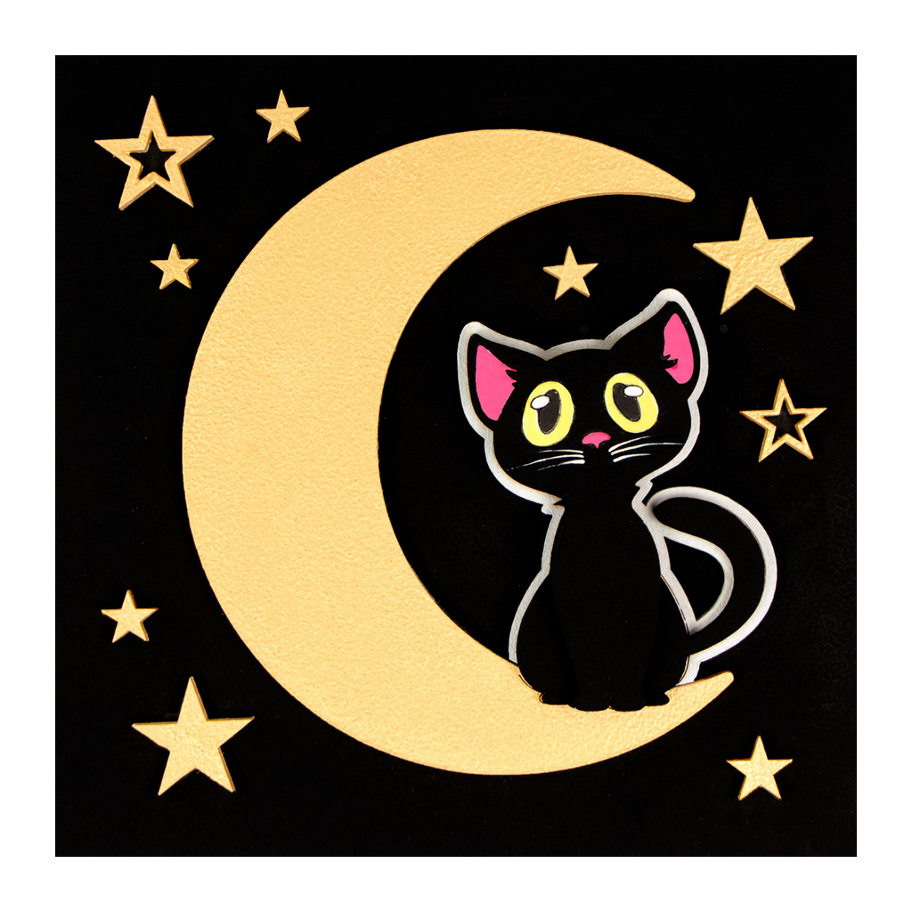 Картина по номерам Rosa Talent 3D Котик на місяці МДФ ґрунтоване, 18х18 см (4823098536239) - зображення 1