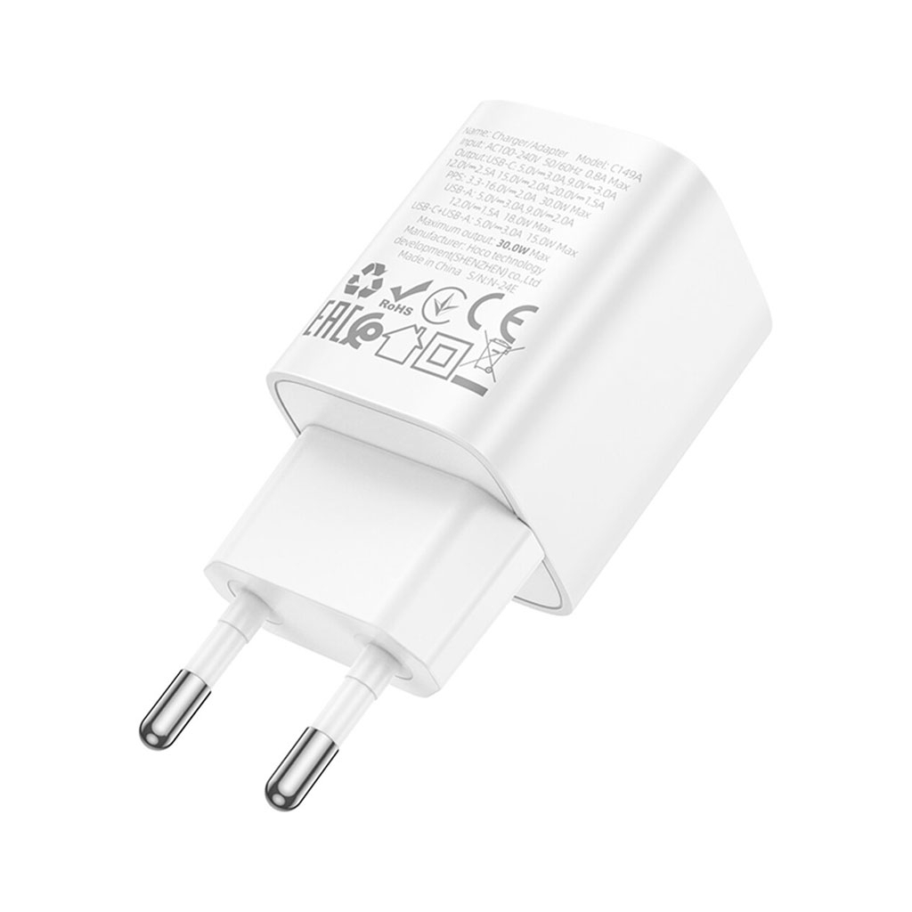 Зарядний пристрій HOCO C149A Charm 1xUSB-C PD30W + 1xUSB QC3.0 White (6942007630337) - зображення 5