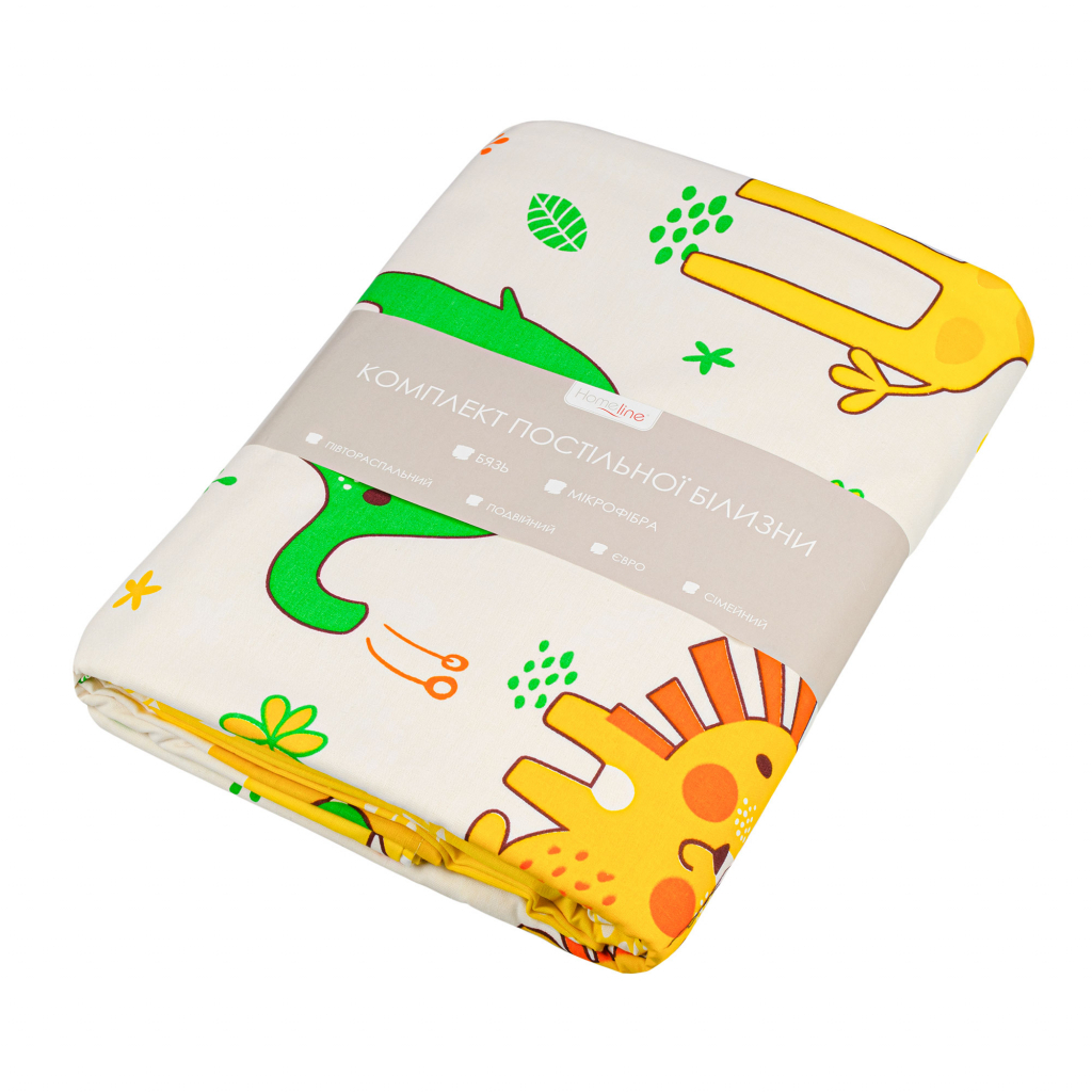 Постільна білизна Home Line Мадагаскар жовтий, зелений, фіолетовий бязь полуторний (163008) - зображення 1