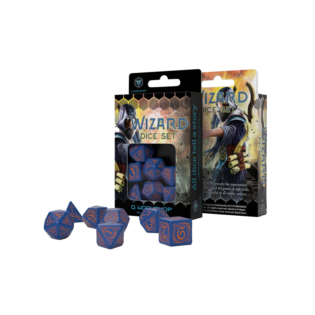 Набір кубиків для настільних ігор Q-Workshop Wizard Dark-blue orange Dice Set (7 шт) (SWIZ90) - зображення 2