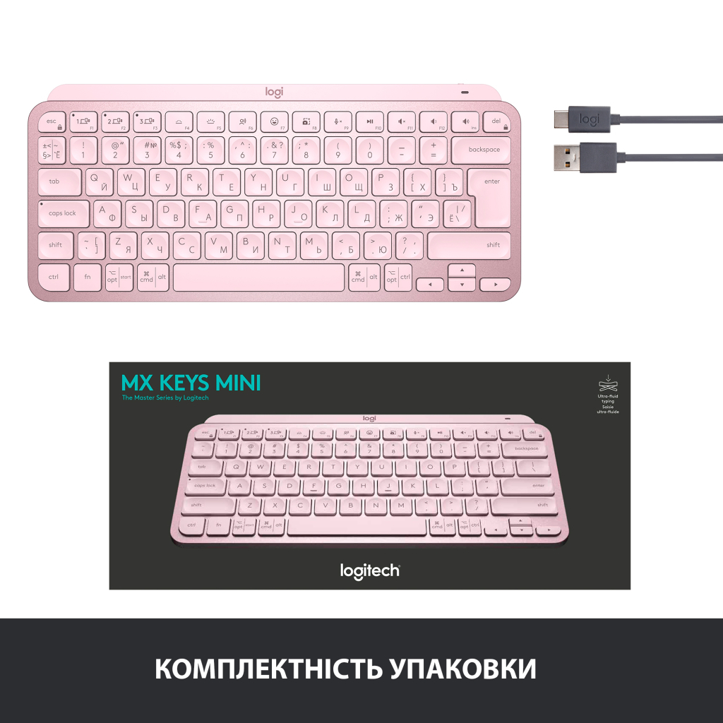 Клавіатура Logitech MX Keys Mini Wireless Illuminated UA Rose (920-010500) - зображення 9