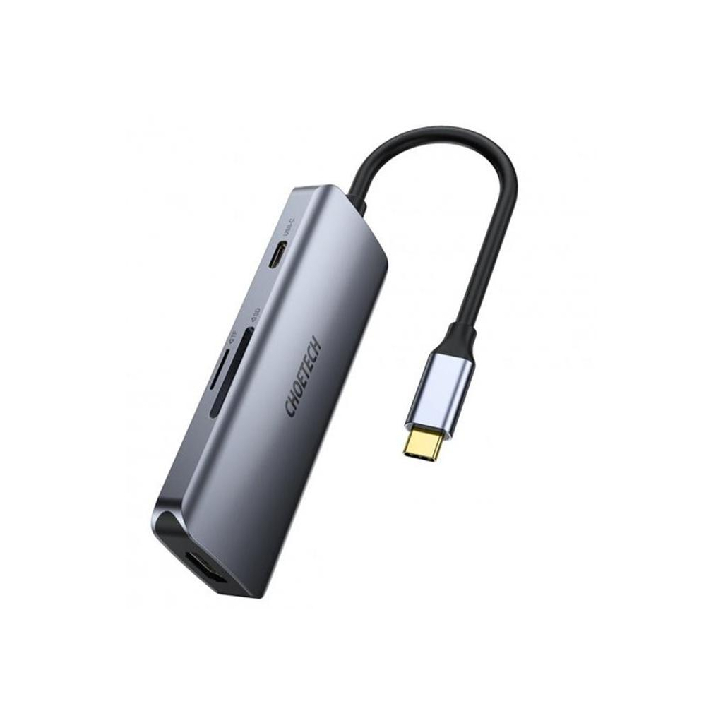 Концентратор Choetech USB-C 7-in-1 (HDMI/PD/CR/USB-A/USB-C) alum (HUB-M19-GY) - зображення 2