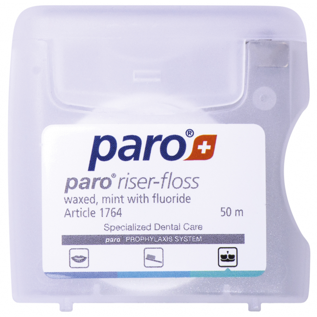 Зубна нитка Paro Swiss riser-floss вощена з м'ятою і фторидом 50 м (7610458017647) - изображение 1